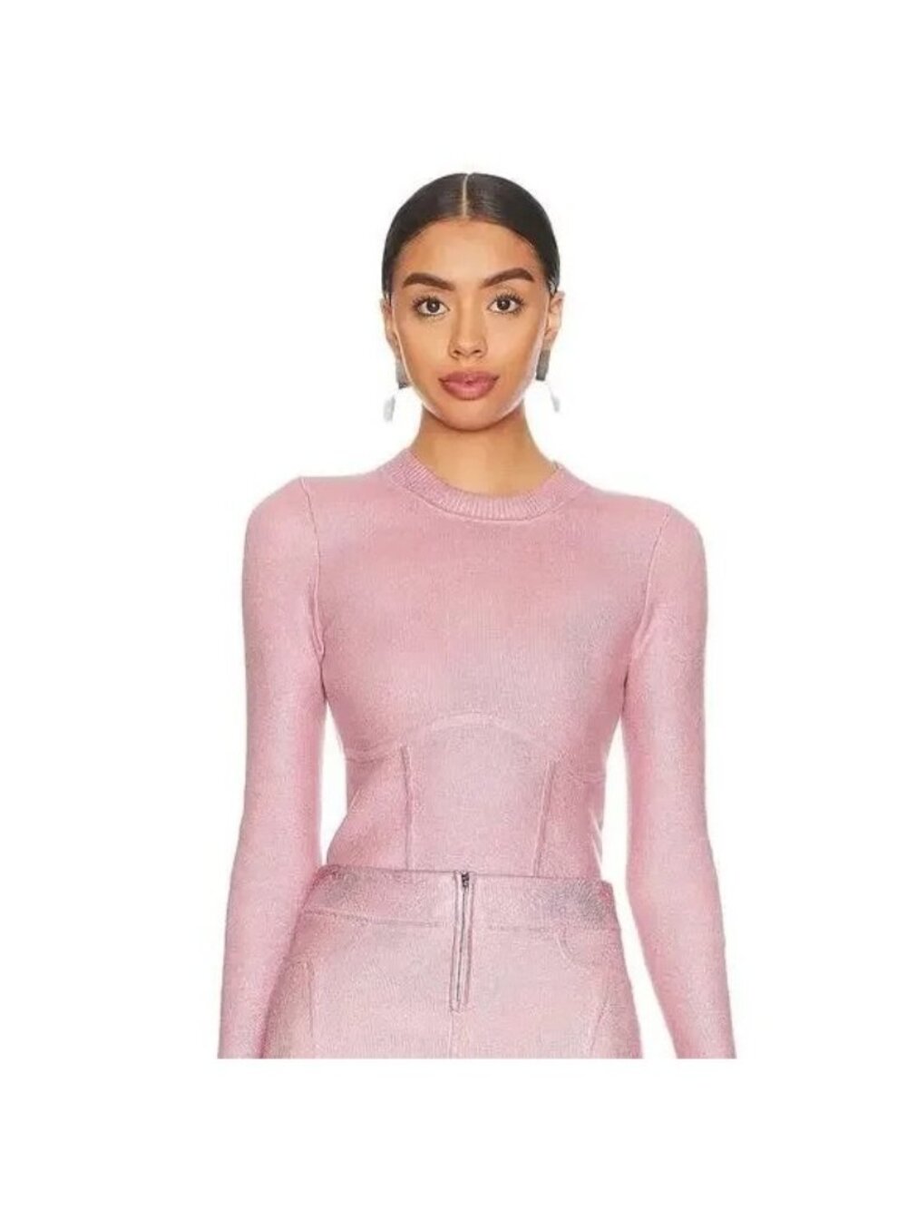NBD Pink Talya Metallic Coated Thick Rib Knit Structured Sweater Size Medium NEW